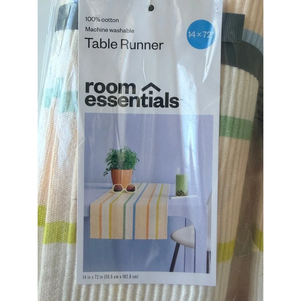 Room Essentials Table Runner Set of 2 14x72 Multi Stripe 100% Cotton NWT